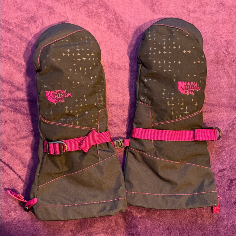 The North Face Black Mittens with Pink Details